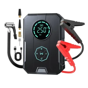 6000A Car Jump Starter with 150 PSI Air Compressor — a dual rescue device that starts your car and inflates the tyre at the same time.