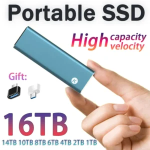 1TB Portable SSD — Shockproof and Water Resistant — store your backups and photos at high speed with a rugged drive that withstands travel and sand