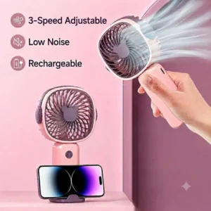 Rechargeable Handheld Fan — Instant Cooling with Three Speeds — a handheld rechargeable fan with three speeds and USB charging for long hours of use