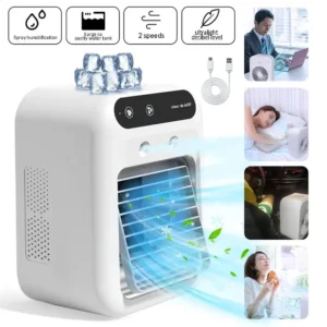 USB Air Cooler and Humidifier — Cool Mist for Car and Desk — a USB cooler with a cool water mist that freshens the air in the car, at the desk and in any room