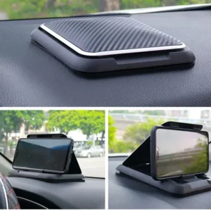 A glass suction phone holder that holds firmly and copes with high car temperatures.