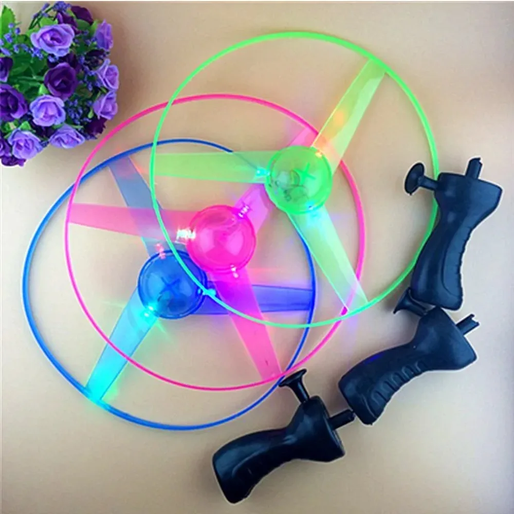 Light-up flying disc for kids with pull handle and LED lights