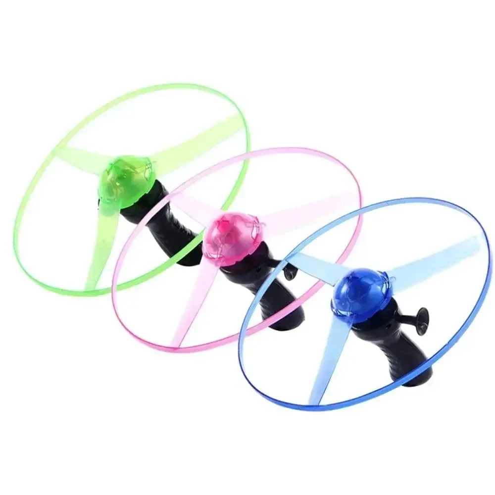 Light-up flying disc for kids with pull handle and LED lights