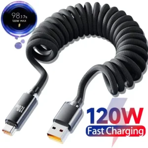 Retractable USB-C to Lightning Cable - a tangle-free retractable USB-C to Lightning cable for the car and your bag