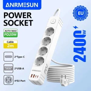 12-outlet power strip tower with protection against power surges.