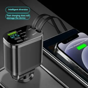 Retractable USB-C to USB-C 100W Cable — does not tangle, ideal for the car and your bag.